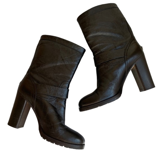 Jimmy Choo Dart Biker Black Leather Moto Combat Mid-Calf Buckle Bootie - Picture 15 of 16